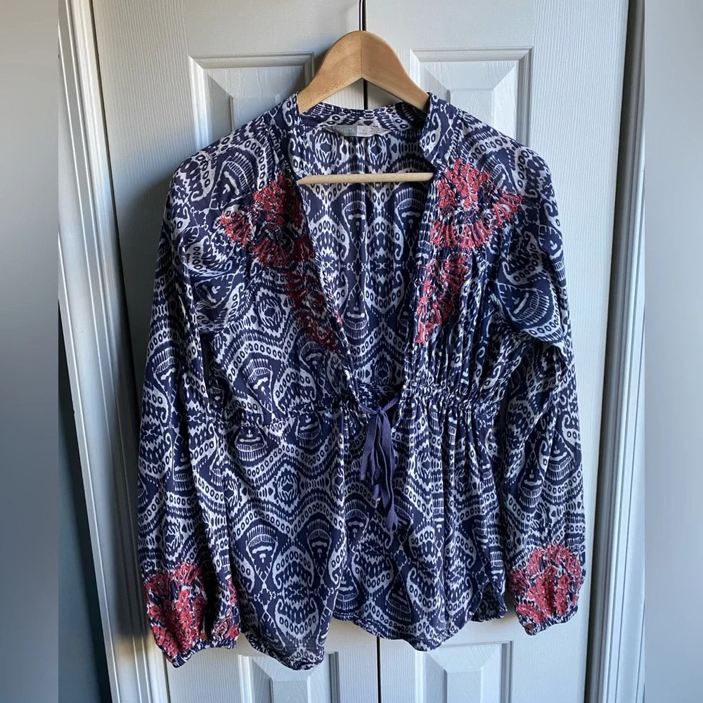 Athleta Womens Blue Ikat Embroidered Swim Cover Up Tunic Size Small